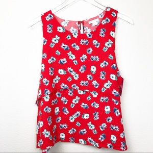 Xhilaration Red Sleeveless Tiered Floral Top